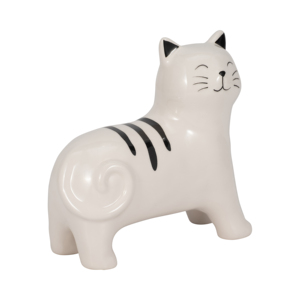 Statuetta di Gatto in Ceramica Bianca con Strisce Nere, Decorazione Moderna per Casa e Ufficio - Product Image 2