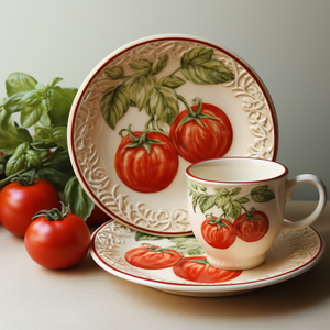 FENN rustico dipinto a mano piatto rotondo piatto decorativo per insalata bordo goffrato personalizzato di frutta pomodoro modello piatto in ceramica Set piatto da portata - Product Image 1