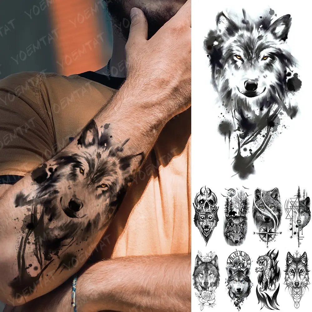 Fashionable Body Tatoo Wolf Lion Temporary Flash Tattoos Water Transfer Tattoo Sticker Custom
