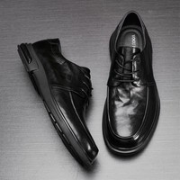 Chaussures décontractées en cuir à lacets pour hommes, style uni, printemps-été-automne, noires, respirantes, style jeune, semelle plate, chaussures de ville