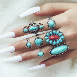 Fanyue lindo 2024 <span class=keywords><strong>Bohemia</strong></span> Retro turquesa anillos conjunto para mujeres nudillo anillos conjunto - Product Image 5