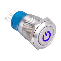 ELEWIND Interrupteur à bouton-poussoir momentané avec symbole de puissance illuminé de 19mm (PM192F-11DT/R/12 V/S)