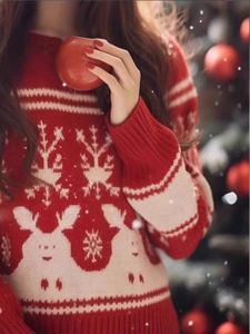 <span class=keywords><strong>Pull</strong></span> <span class=keywords><strong>de</strong></span> Noël rouge pour femme, collection automne-hiver, haut <span class=keywords><strong>de</strong></span> gamme, style décontracté, doux et moelleux, tricoté - Product Image 4