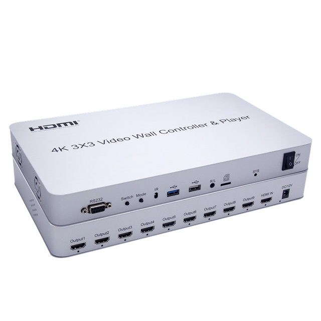 Video Processor 4K 3X3 Video Wall Control & Player Support USB for Supermarket Shopping Mall Restaurant Education