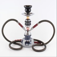 Ensemble de chicha arabe transfrontalier complet avec deux tuyaux, base métallique et bol en verre dépoli à motif chameau ; Chicha la plus vendue