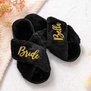 Pantuflas de Moda Personalizadas con Letras Brillantes, Diseño Cruzado, Piel Sintética, Punta Abierta, Decoraciones, Regalo para Damas de Honor - Product Image 2
