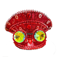 Chapeau de Capitaine Steampunk Rouge à Paillettes et Strass, Luxe, pour Fêtes, Personnalisé, Unisexe, Décontracté, Plage - Vente en Gros, MOQ 3
