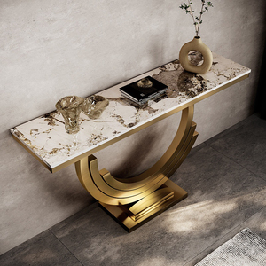 Muebles de sala de estar de lujo, mesa de consola semicircular, mesa de consola de mármol negro, mesa de consola con espejo estrecho - Product Image 5