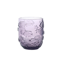 Verre à pied vintage violet en verre gaufré motif poissons marins et étoiles, directement de l'usine, pour usage domestique (haute et basse)