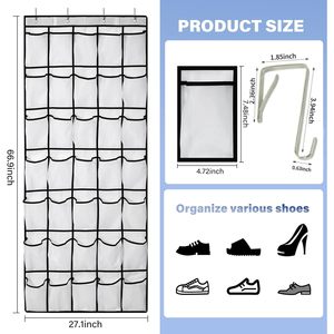 35 Pocket Over The Door <b>Shoe</b> Organizer Mesh Hanging Storage Rack White Non Woven Fabric Behind Doors On Walls - Product Image 2