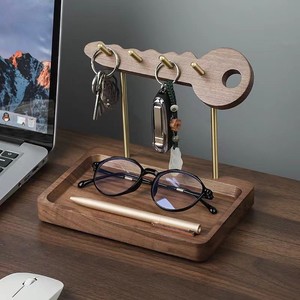 Porte-clés en bois massif, noyer et hêtre, type sur pied, organisateur de bureau, forme rectangulaire, rangement pour clés, ornement - Product Image 1