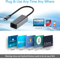 Adaptador de red Lan Ethernet para ordenador portátil, Plug and Play USB 3,0 tipo C macho a Gigabit RJ45