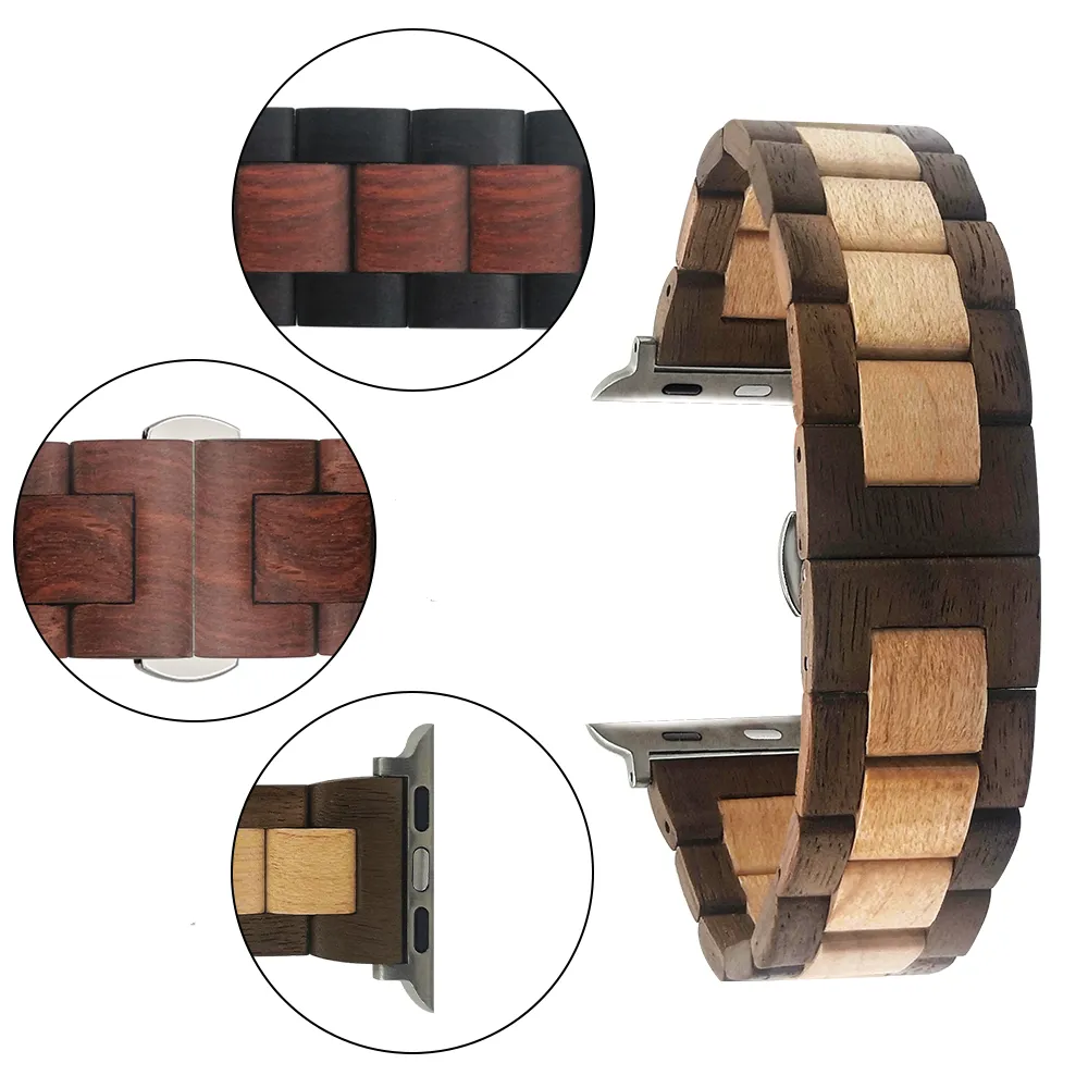 Cinturino in legno di bambù fatto a mano per cinturino Apple Watch 42mm 38mm 40mm 44mm 41mm 45mm bracciale in legno per iwatch