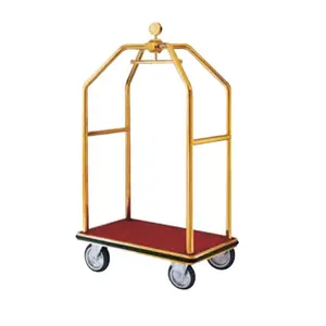 C022 Acabamento Dourado Aço Inoxidável Bagagem Trolley Hotel Uso Bagagem Carrinho com Tapete Vermelho Bird Cage Trolley