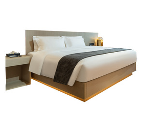 โครงเตียงไม้แบบคู่ขนาดเดี่ยวที่ทันสมัยสำหรับห้องนอนของโรงแรมพร้อมหัวเตียงหุ้มเบาะและโต๊ะข้างเตียง - Product Image 6