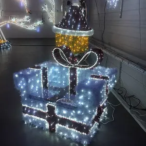 3 Sets Connect Christmas Lights Decoration 3D Gift Box Modelling Led Motif Light Red Green Blue Christmas Gift Box Light