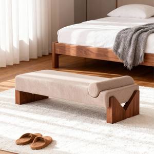 Banc en bois massif de style nordique, rembourré en tissu, pour chambre à coucher, salon, entrée, structure durable, utilisation adulte - Product Image 5