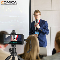 Microphone sans fil pour smartphone COMICA CVM-WS50(H) à 6 canaux, à condensateur cardioïde, en métal, avec émetteur portable, lumières LED, en temps réel