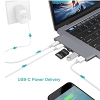 Hub USB C 7 en 1 avec double port Type C, lecteur de carte SD TF, charge PD, USB 3.0 pour ordinateur portable Macbook
