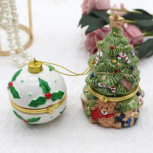 Wholesale Luxury Christmas Collection Cute Style Printed <strong>Ceramic</strong> <strong>Jewelry</strong> <strong>Boxes</strong> Snowman Christmas Tree Ring Earrings Necklace - Product Image 4