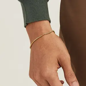 Custom Trendy Mode-sieraden Dunne 14K Vergulde Ronde Box Ketting Roestvrij Stalen Armband Voor Mannen