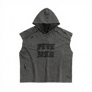 Haut court tricoté sans manches pour homme, style streetwear vintage de luxe, coupe oversize, 100% coton teint uni, 240 grammes, avec lettrage - Product Image 2