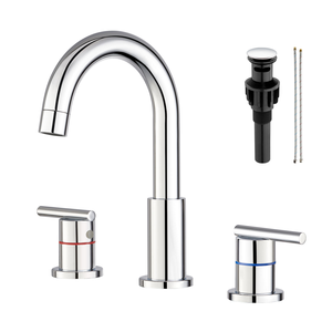 Nouveau robinet de lavabo moderne à 2 poignées en acier inoxydable, robinets de salle de bain à 3 trous avec drain - Product Image 3