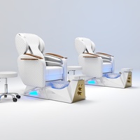 Fauteuil de pédicure électrique blanc à dossier haut avec bassin LED, jets de massage, inclinable, mobilier de salon de luxe