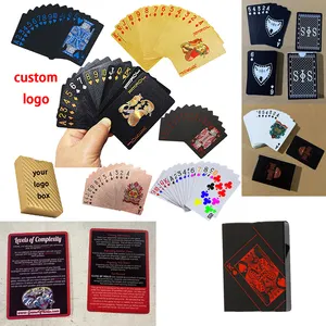 Hadiah perusahaan menggunakan kasino kartu permainan berkualitas tinggi kartu Poker berlian hitam kartu bermain plastik emas Royal mewah Poker Jogo PVC