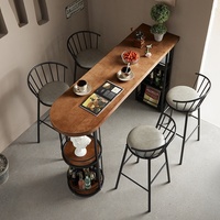 Table de bar commerciale moderne en fer et bois massif, démontable, pour café mural étroit, avec combinaison table haute et chaises décontractées
