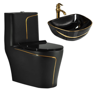 Ensemble WC et lavabo monobloc moderne couleur or avec réservoir et chasse d'eau Tornado – Sanitaire de salle de bain