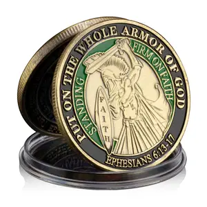 पूरे कवच को पहनें भगवान का स्मारक सिक्का, विश्वास पर दृढ़ता से खड़ा होना इफिसियों संग्रहणीय उपहार कॉपर प्लेटेड चैलेंज सिक्का