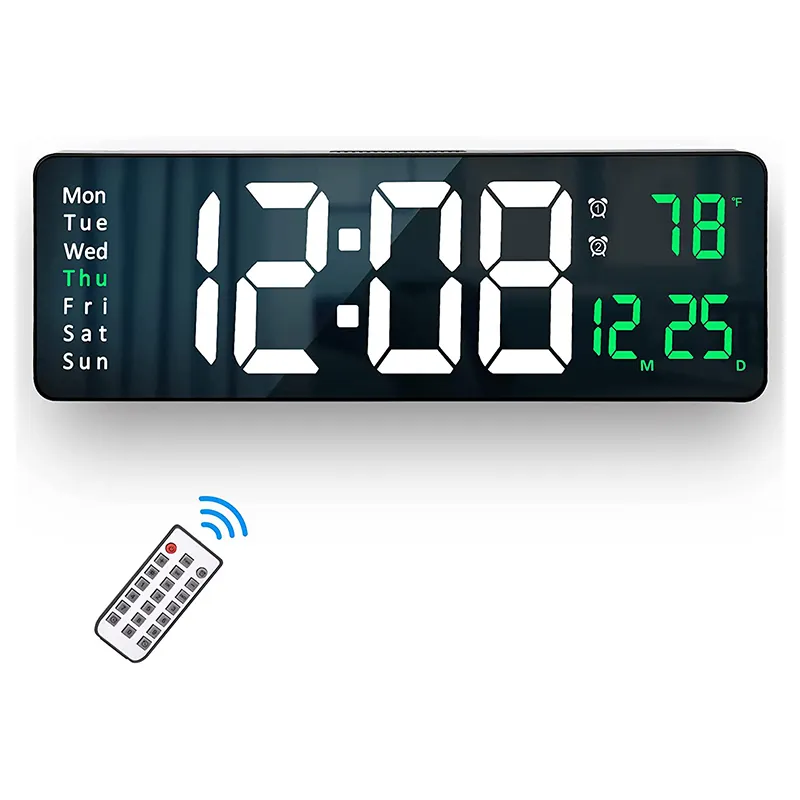 Digital Wall Clock Large Display 16.2 Inch LED Digital Clock with Date Week Temperature with Remote Control Wall Clock Alarm