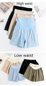 Shorts de maternité d'été en coton et chanvre, taille haute et taille basse, patchwork, coupe large, confortables - Product Image 5