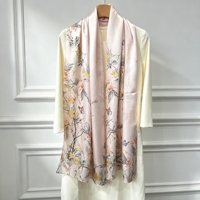 Écharpe longue en soie de mûrier 6A, nouveau motif floral papillon en encre chinoise, châle élégant et frais pour femme, tour de cou, faible MOQ OEM/ODM