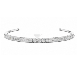 Bracelet jonc ouvert en diamant rond avec diamants de laboratoire en or jaune, design flexible, demi-éternité, empilable, minimaliste - Product Image 3