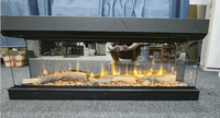 Cheminée électrique LED 5D de 40/50/60/70/80 pouces, 3 faces, avec cristaux de bois DIY, en acier, télécommande, verre miroir, facile à installer pour la maison et l'hôtel