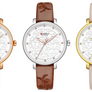 Montre pour femme avec logo personnalisé, design 9046, cadran en verre creux ultra-fin, étanche, quartz, bracelet en cuir, montre-bracelet pour étudiants - Product Image 6