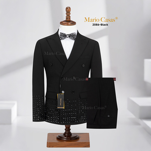 Abito da uomo fatto a mano con perline e strass, <span class=keywords><strong>taglie</strong></span> forti, 2 pezzi, stile italiano, giacca monopetto e pantaloni, smoking scintillante con paillettes per matrimonio - Product Image 6