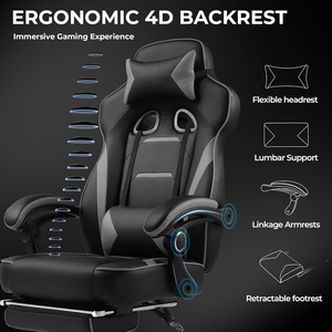 AJUNION-Chaise de Gaming Ergonomique avec Repose-Pieds, Appui-Tête Réglable, Support Lombaire, 90-155 ° - Product Image 4