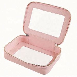 Bolsa de Maquillaje Transparente de Gran Capacidad, Estuche Cosmético Portátil de Cuero PU, Ventanas Transparentes de TPU, Cierre de Cremallera, Organizador Práctico - Product Image 3