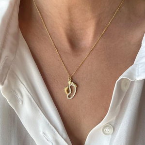 Nuova collana Trendy nuova madre ciondolo in acciaio inox placcato oro 18K zircone bambino piede collana <span class=keywords><strong>gioielli</strong></span> per <span class=keywords><strong>le</strong></span> donne - Product Image 1