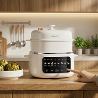 Marmite Électrique Multifonction en Céramique 700W, Cuisson Rapide, 2.5L + 4 Mini-Pots de 0.5L, Micro-Pression, Séparation des Graisses, Usage Domestique, en Plastique