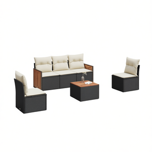 Ensemble de canapés de patio en polyrotin noir moderne avec coussins, mobilier d'extérieur, 6 places, design contemporain - Product Image 1