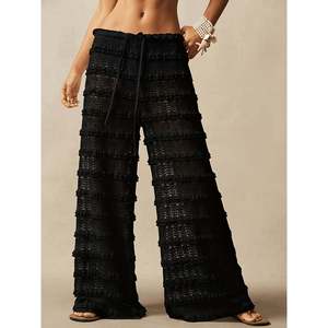 Pantalon large en crochet à volants pour femme avec cordon de serrage à la taille pour l'été - Product Image 1