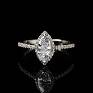925 Original Brilliant Cut 1-2 Carat Diamond Test Past Shining D Color Marquise Moissanite Ring Gemstone Wedding Jewelry