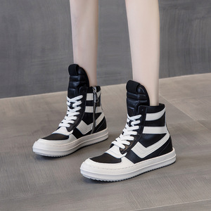 รองเท้าผ้าใบหุ้มข้อสูงหนังแท้คุณภาพดี แฟชั่นคลาสสิกสำหรับผู้หญิงและผู้ชาย สไตล์เทรนดี้ เหมาะสำหรับเดิน - Product Image 4