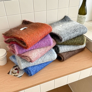Women Fashion Wool Knitted <b>Scarf</b> Soft <b>Fluffy</b> Ribbed Neck <b>Scarves</b> Shawl Thick Warm Color Block Wraps for Autumn Winter Daily Wear - Product Image 1