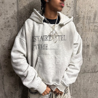Sudadera con Capucha Gris para Hombre, Diseño Gráfico Desgastado, Estilo Urbano, Sudadera Oversize, Logotipo Personalizado, Ropa al por Mayor, Proveedor de Ropa OEM