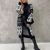 Schwerer Baumwoll-Spandex-Cardigan mit lockerer Passform, Jacquard-Geometriemuster, klassisch, für den Alltag, schulterfrei, mittellang